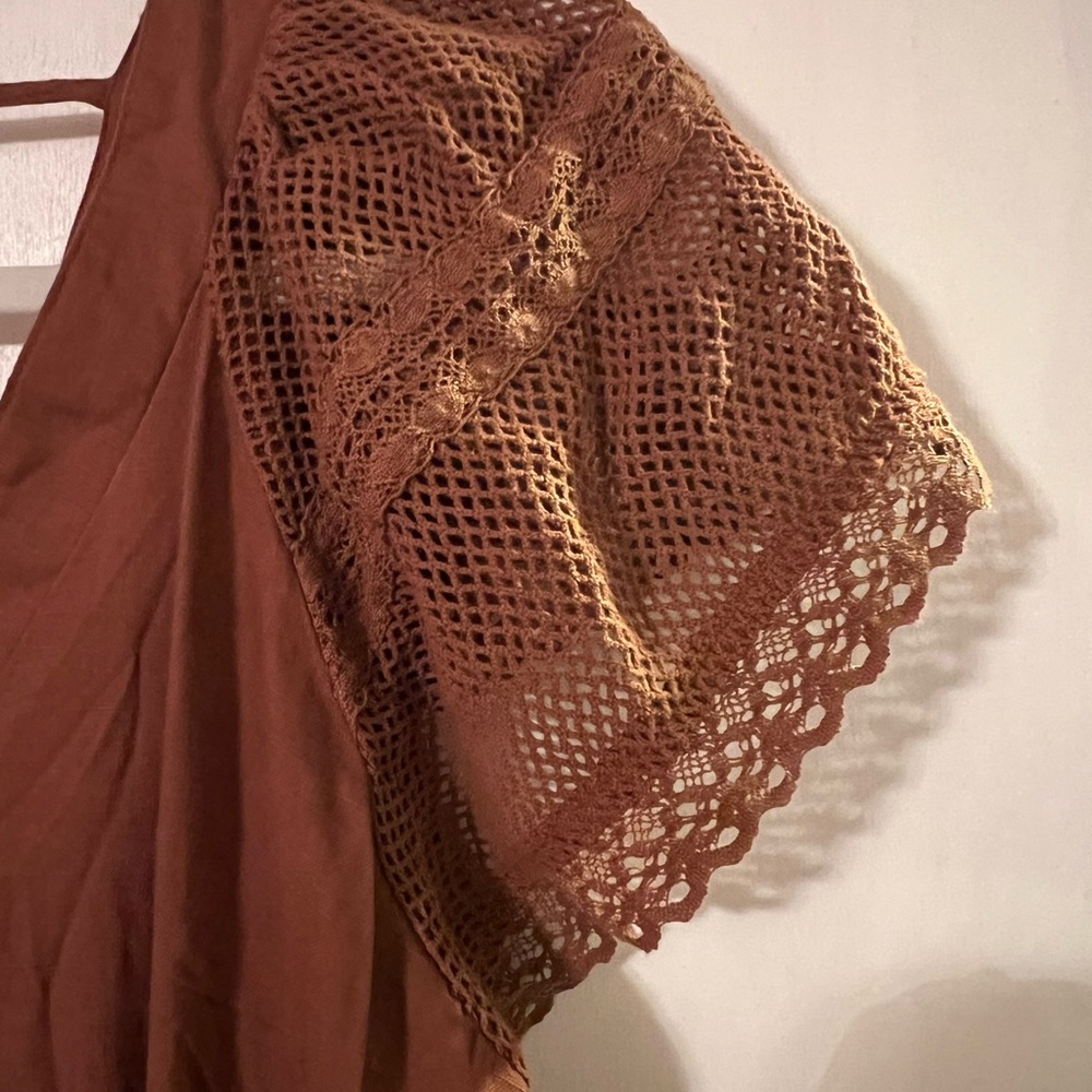NWT X-Large Old Navy Crocheted Flutter Sleeve Tie-Back Tiered Midi Dress - Picture 5 of 8